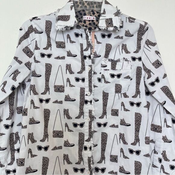 Tizzie White Shirt Fashionista Shopping Girly Leopard Cheetah Print Fringe Small - Picture 3 of 12